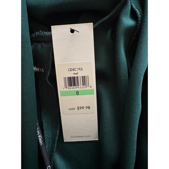 Calvin Klein NWT Puff Sleeve Midi Sheath Career Cocktail Dress Dark Green Size 8 - Picture 8 of 12